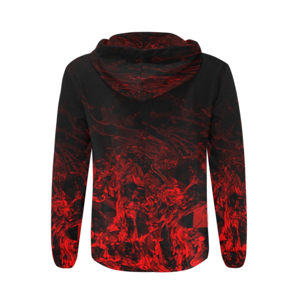 Red Nite - black and red geometric swirl gradient All Over Print Full Zip Hoodie for Men (Model H14)