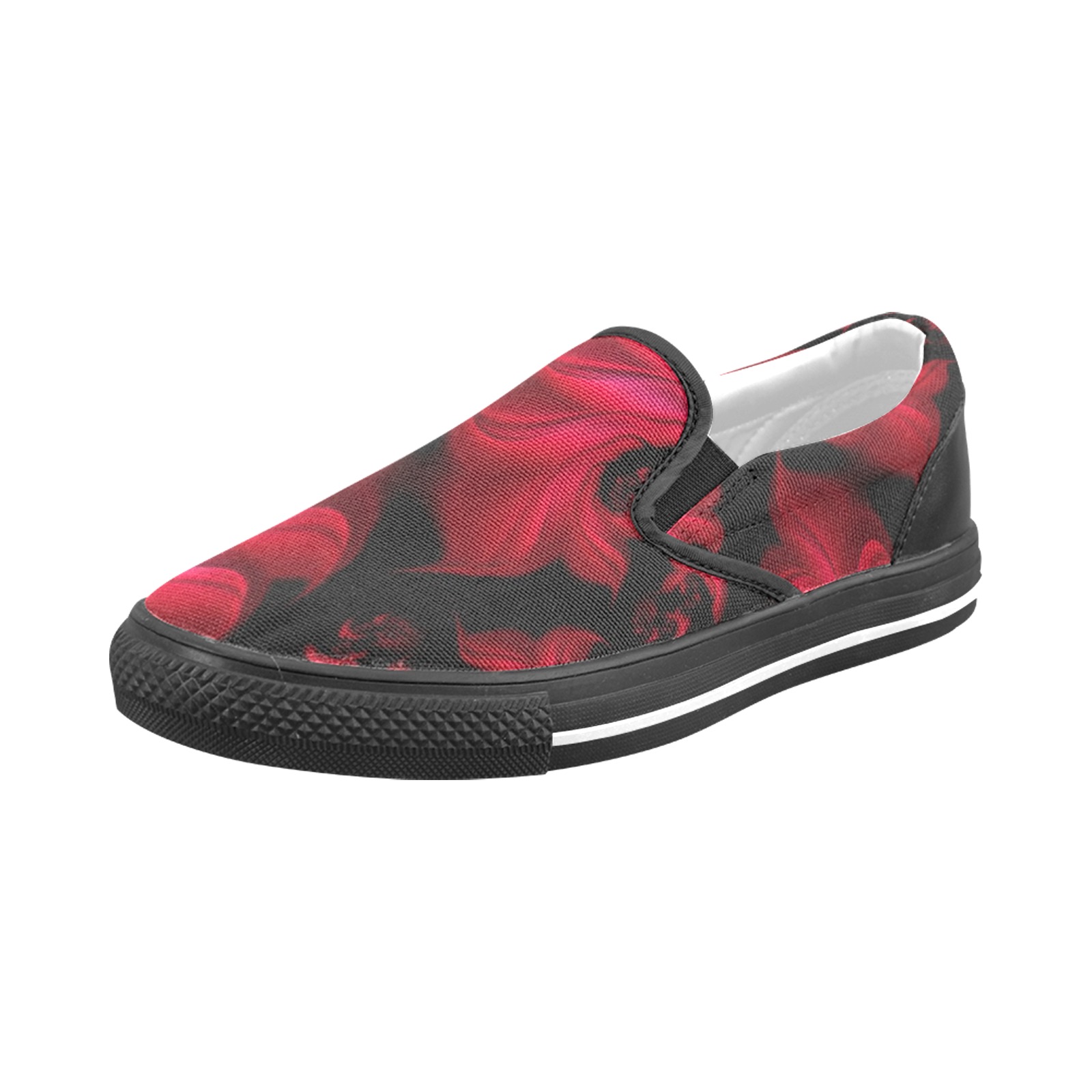 Black and Red Fiery Whirlpools Fractal Abstract Men's Slip-on Canvas Shoes (Model 019)