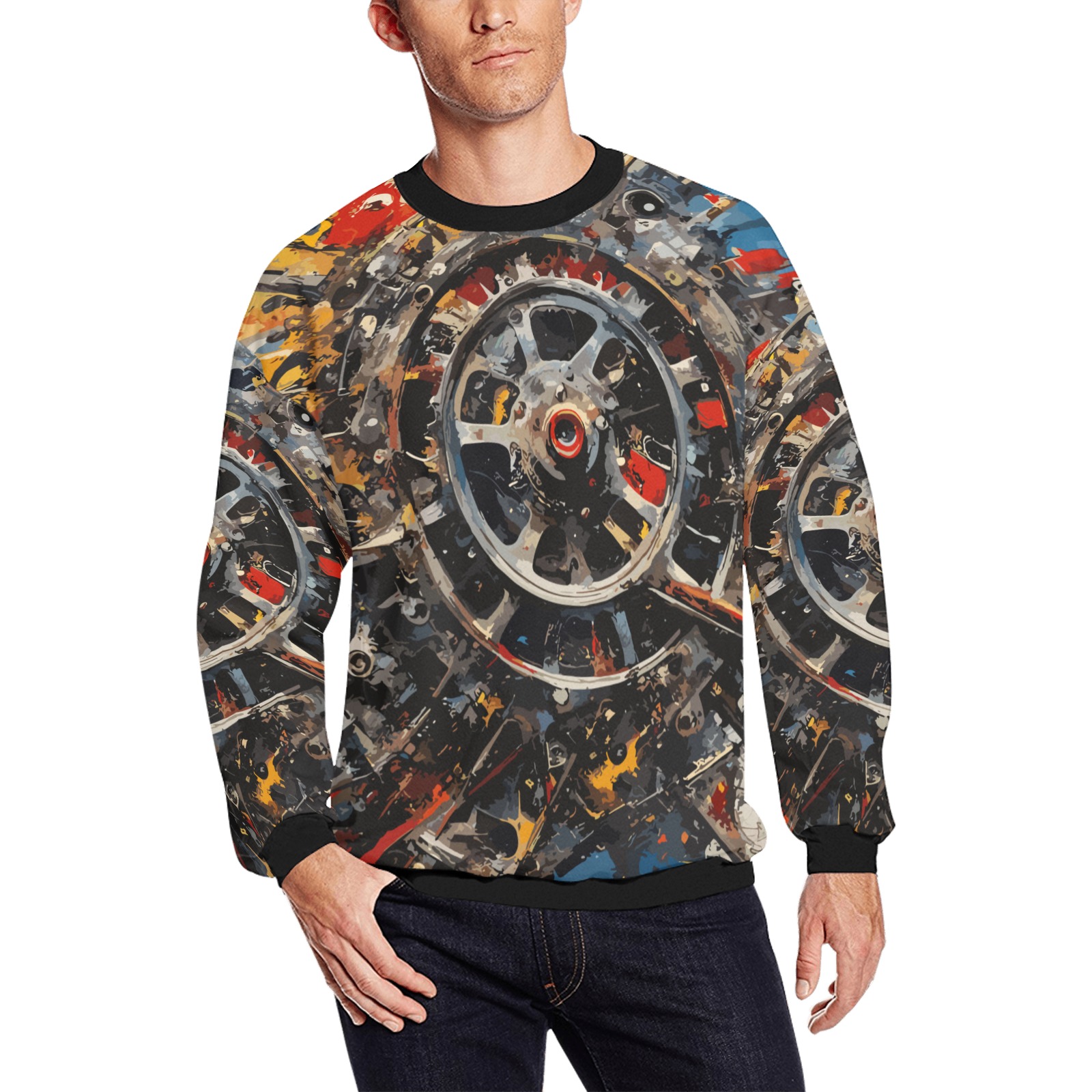 Abstract Aviation Engine Cool Fantasy Colorful Art Men's Oversized Fleece Crew Sweatshirt (Model H18)