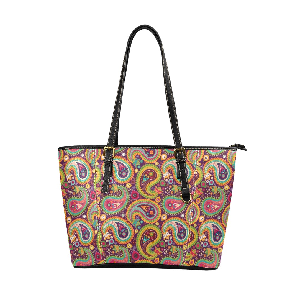 Vintage Paisley - Image from Vecteezy Leather Tote Bag/Large (Model 1640)