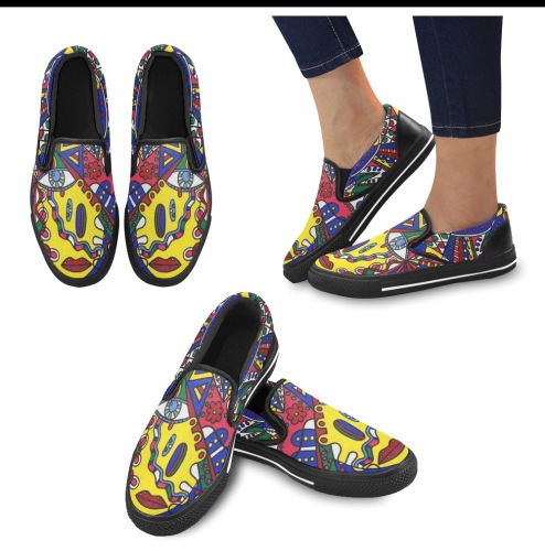 Whimsical Black Women's Slip-on Canvas Shoes (Model 019)