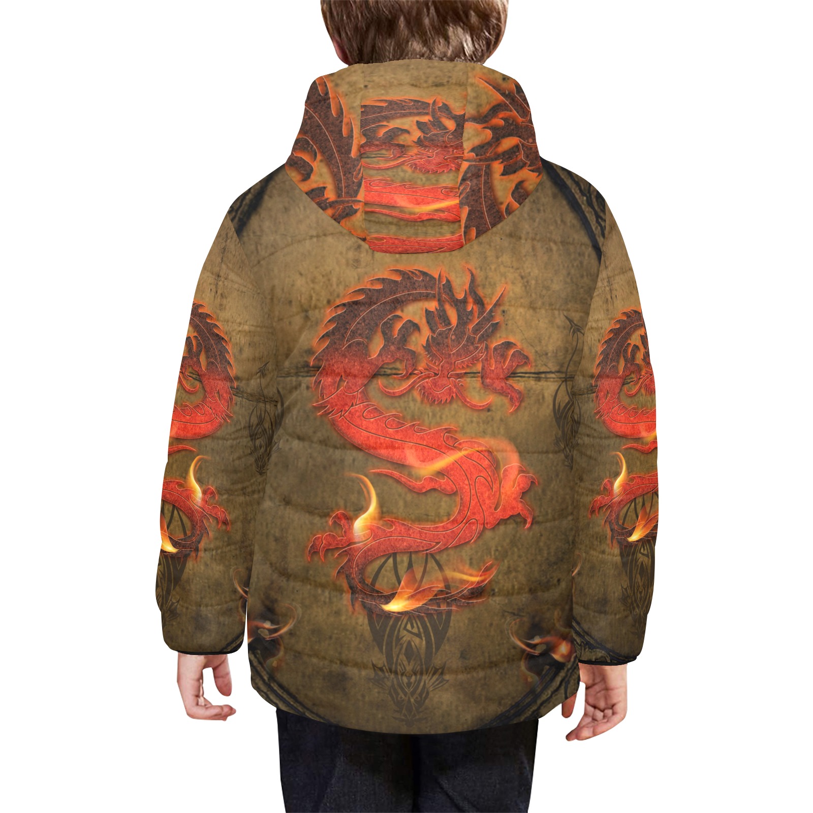 Wonderful asian dragon Kids' Padded Hooded Jacket (Model H45)