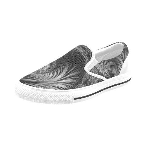 Black and Silver Spiral Fractal Abstract Slip-on Canvas Shoes for Kid (Model 019)