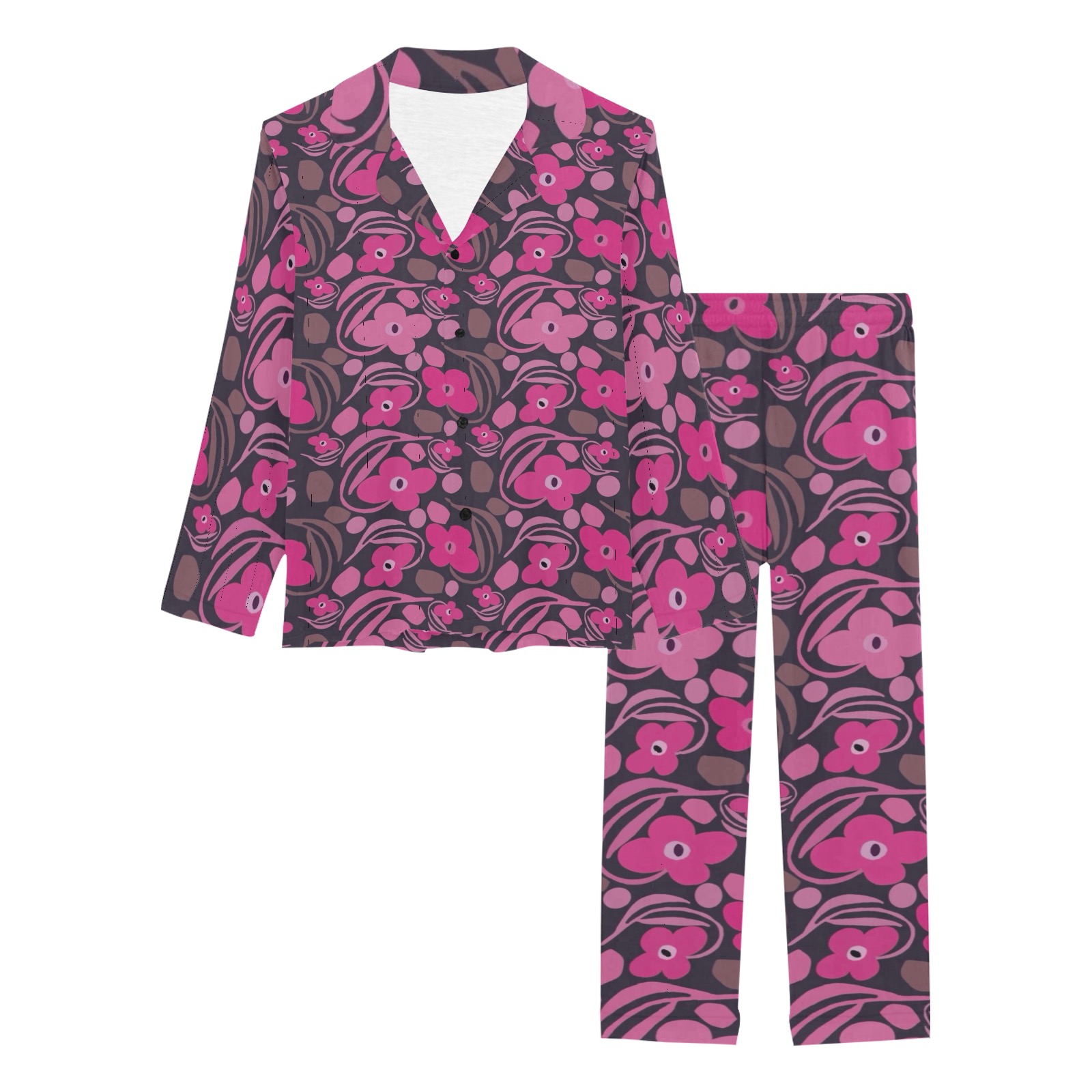 Retro pink floral Women's Long Pajama Set