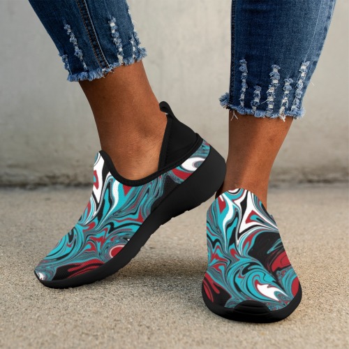Dark Wave of Colors Fly Weave Drop-in Heel Sneakers for Women (Model 02002)