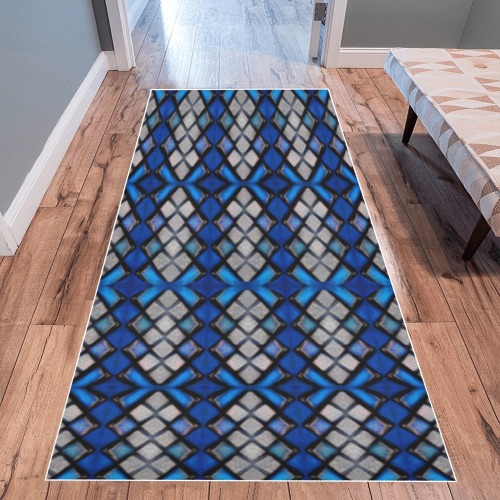 blue and silver repeating pattern Area Rug 9'6''x3'3''