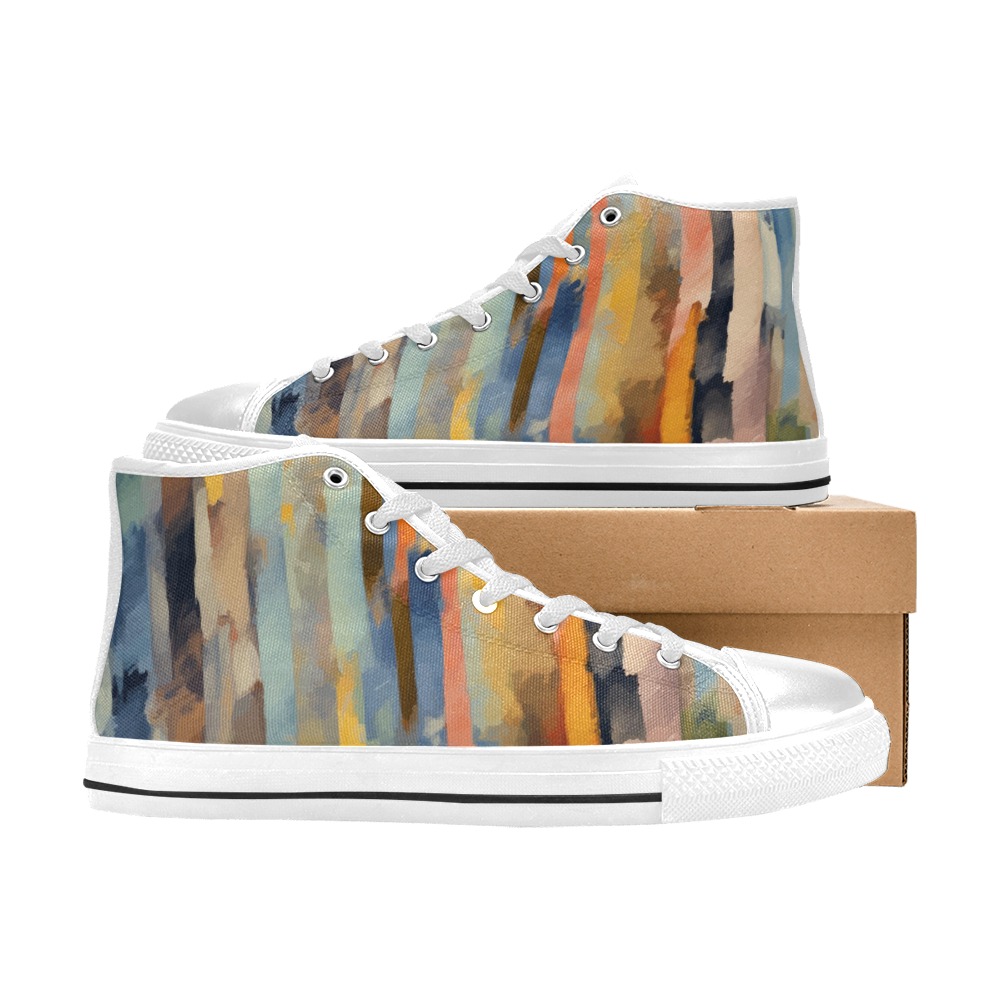 Colorful vertical lines of long brush strokes art Men’s Classic High Top Canvas Shoes (Model 017)