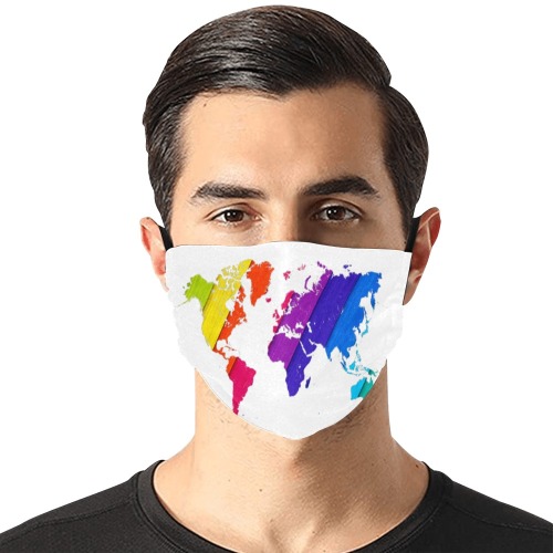 world map rainbow love Flat Mouth Mask with Drawstring (Model M07)