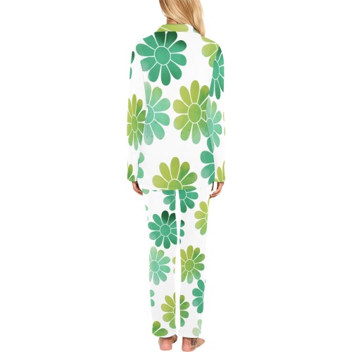 Green Gradient Floral Women's Long Pajama Set