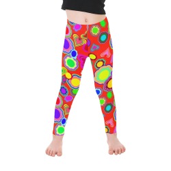 Groovy Hearts and Flowers Red Kid's Ankle Length Leggings (Model L06)