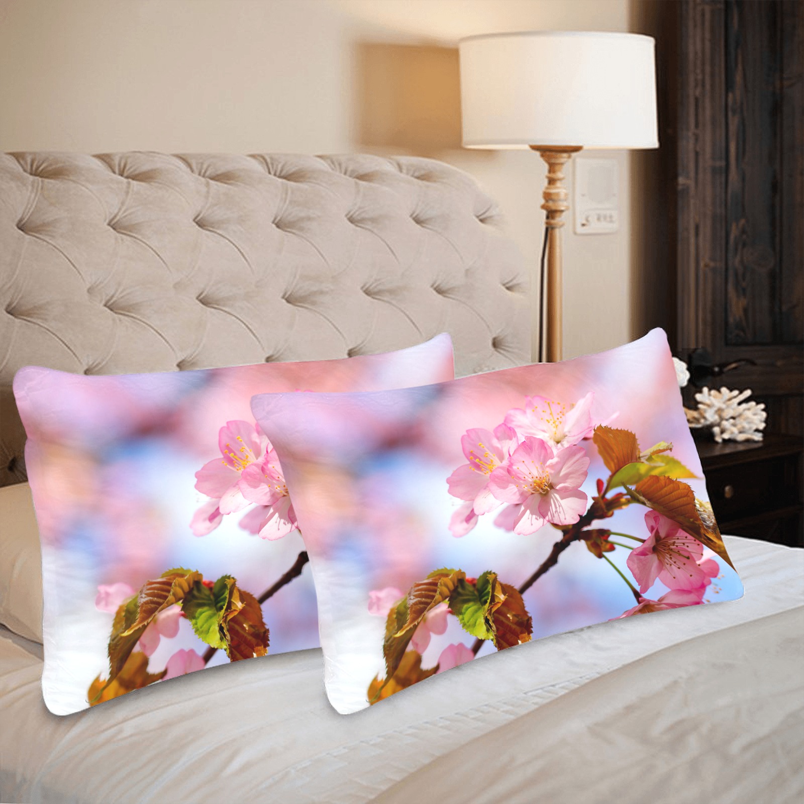 Beauty, love, wisdom of sakura cherry flowers. Custom Pillow Case 20"x 30" (One Side) (Set of 2)