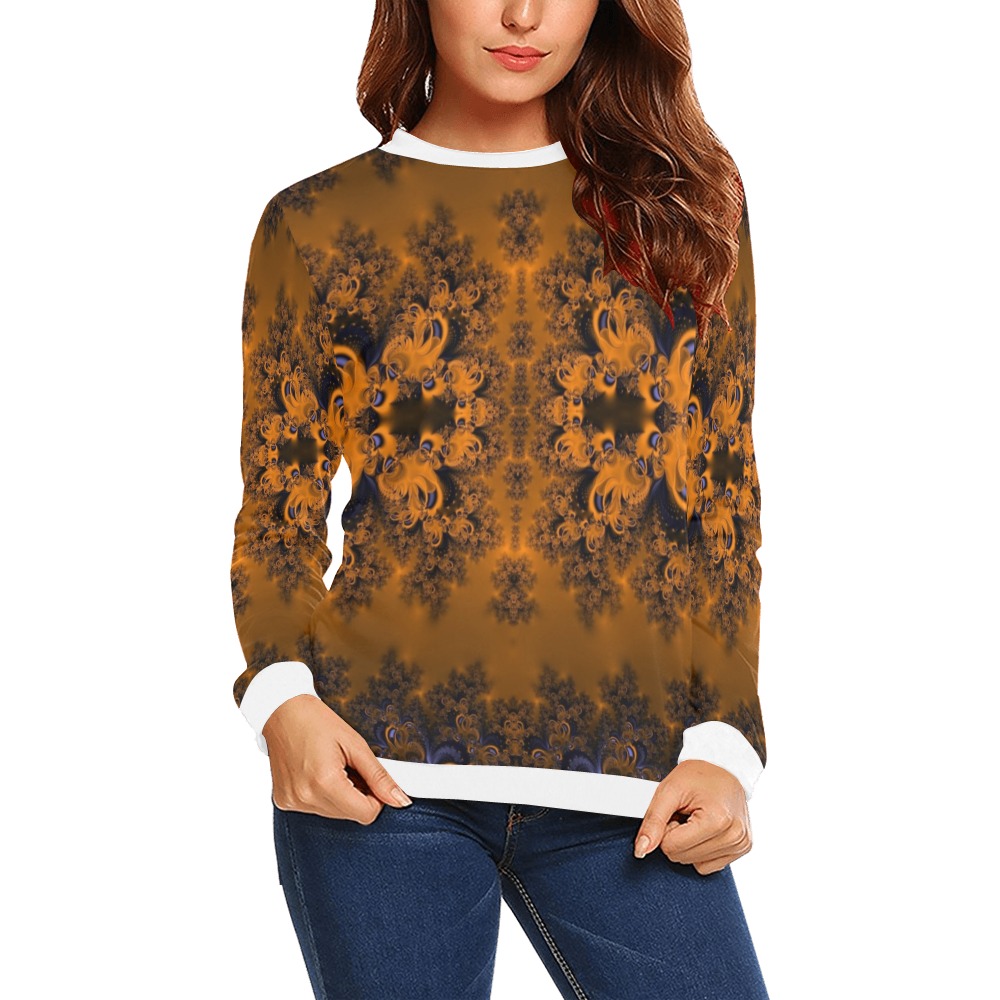 Orange Groves at Dusk Frost Fractal All Over Print Crewneck Sweatshirt for Women (Model H18)