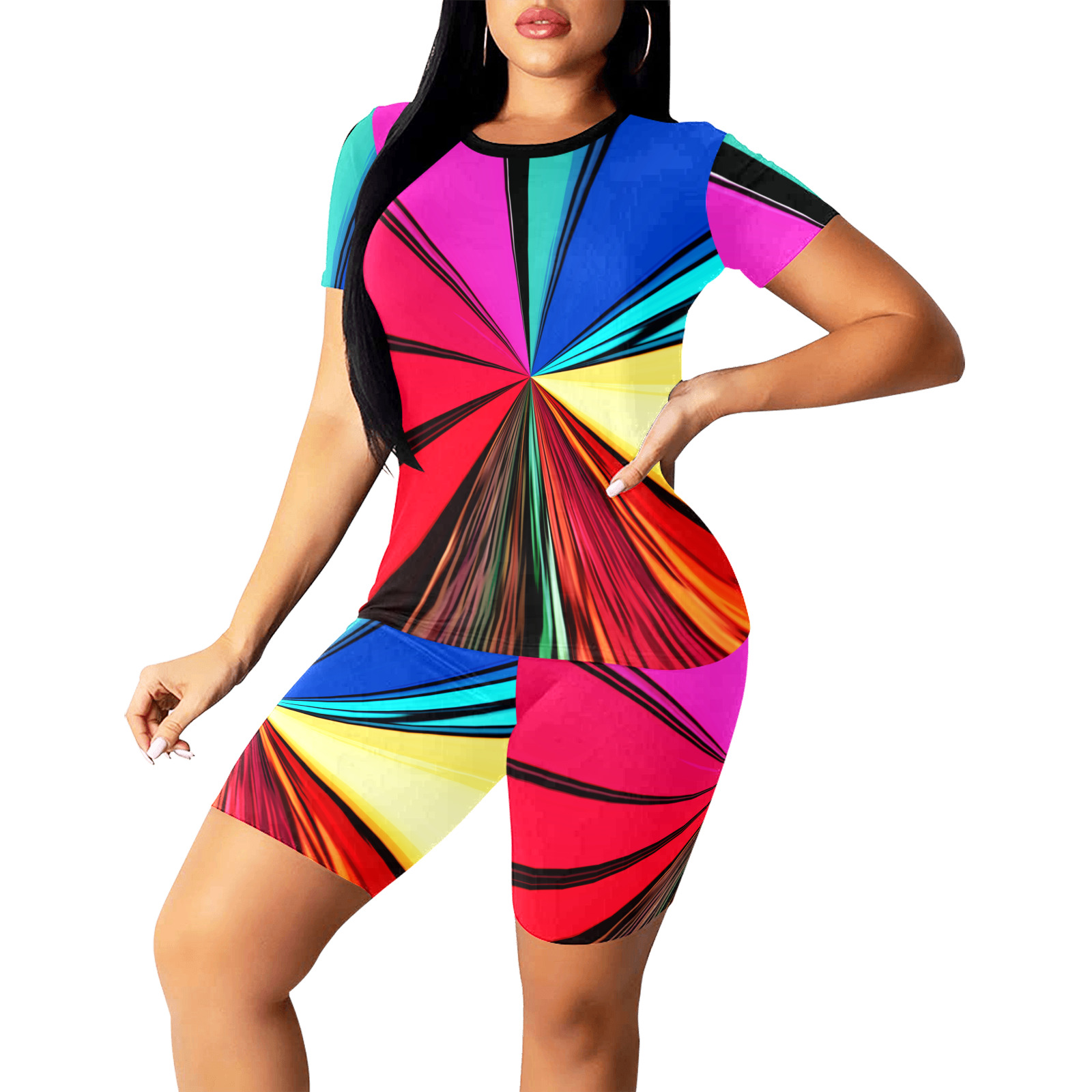 Colorful Rainbow Vortex 608 Women's Short Yoga Set