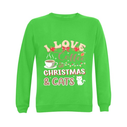 I Love Coffee Christmas & Cats Gildan Crewneck Sweatshirt(NEW) (Model H01)
