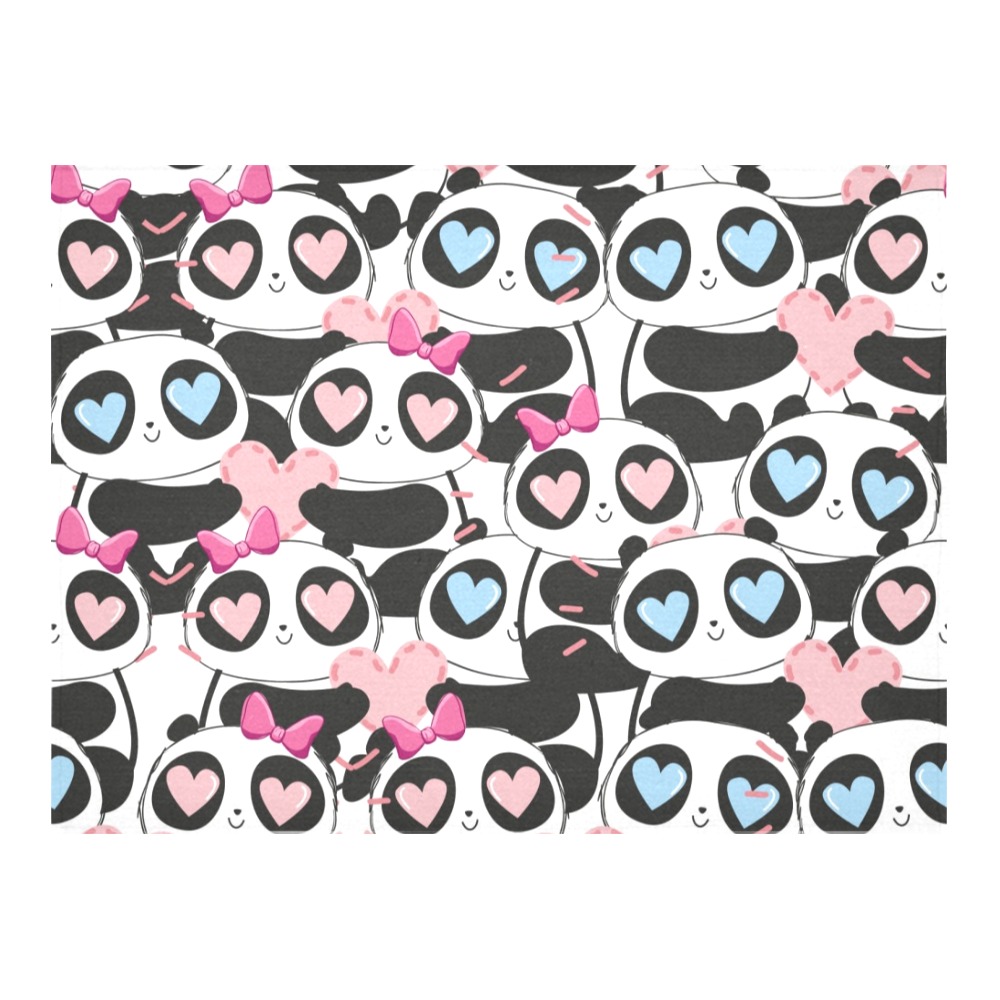 Panda Hearts Cotton Linen Tablecloth 52"x 70"