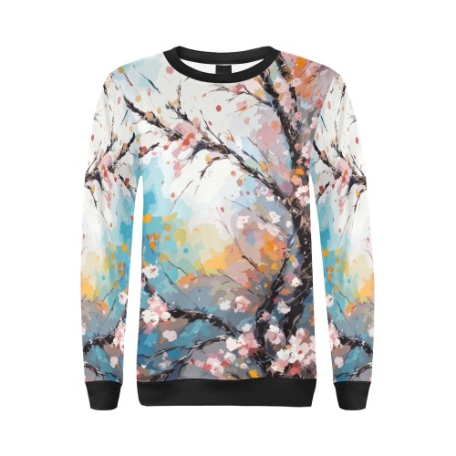 Elegant art of a sakura tree in full bloom. All Over Print Crewneck Sweatshirt for Women (Model H18)