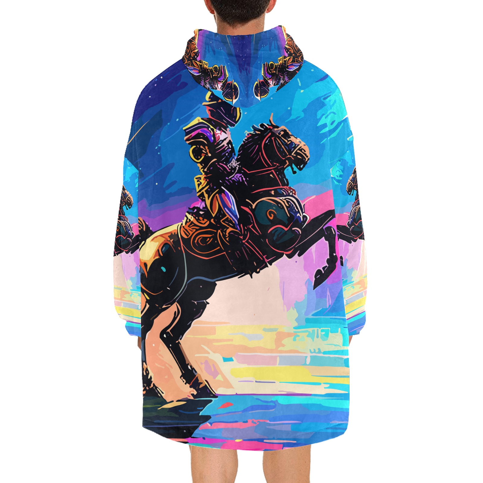 Knight On Horse Futuristic Cool Art Blanket Hoodie for Men