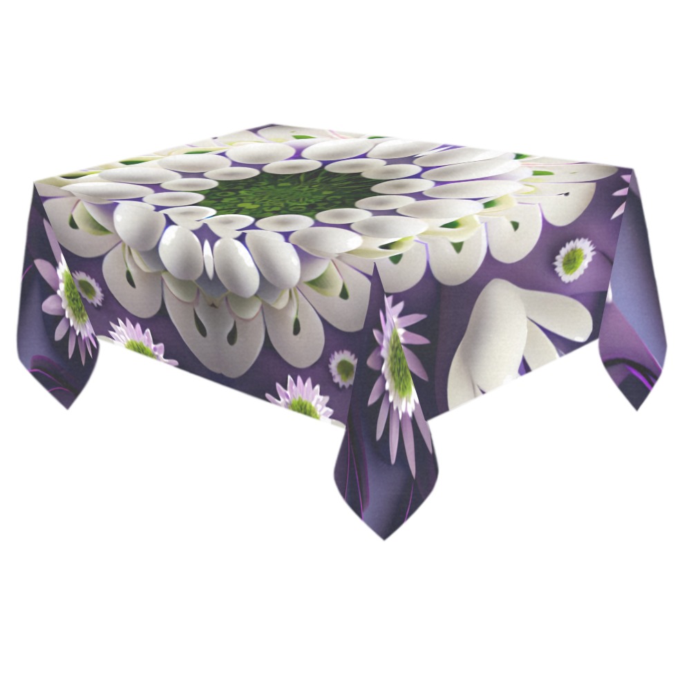 violet and white floral pattern 2 Cotton Linen Tablecloth 60"x 84"