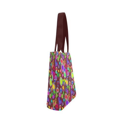 Groovy Hearts and Flowers Brown Canvas Tote Bag (Model 1657)