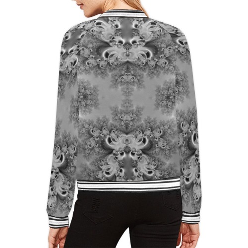 Cloudy Day in the Garden Frost Fractal All Over Print Bomber Jacket for Women (Model H21)