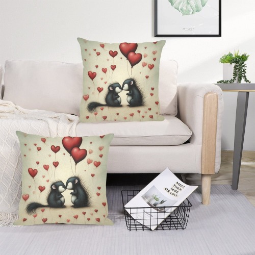 Skunk Love 1 Linen Zippered Pillowcase 18"x18"(Two Sides&Pack of 2)