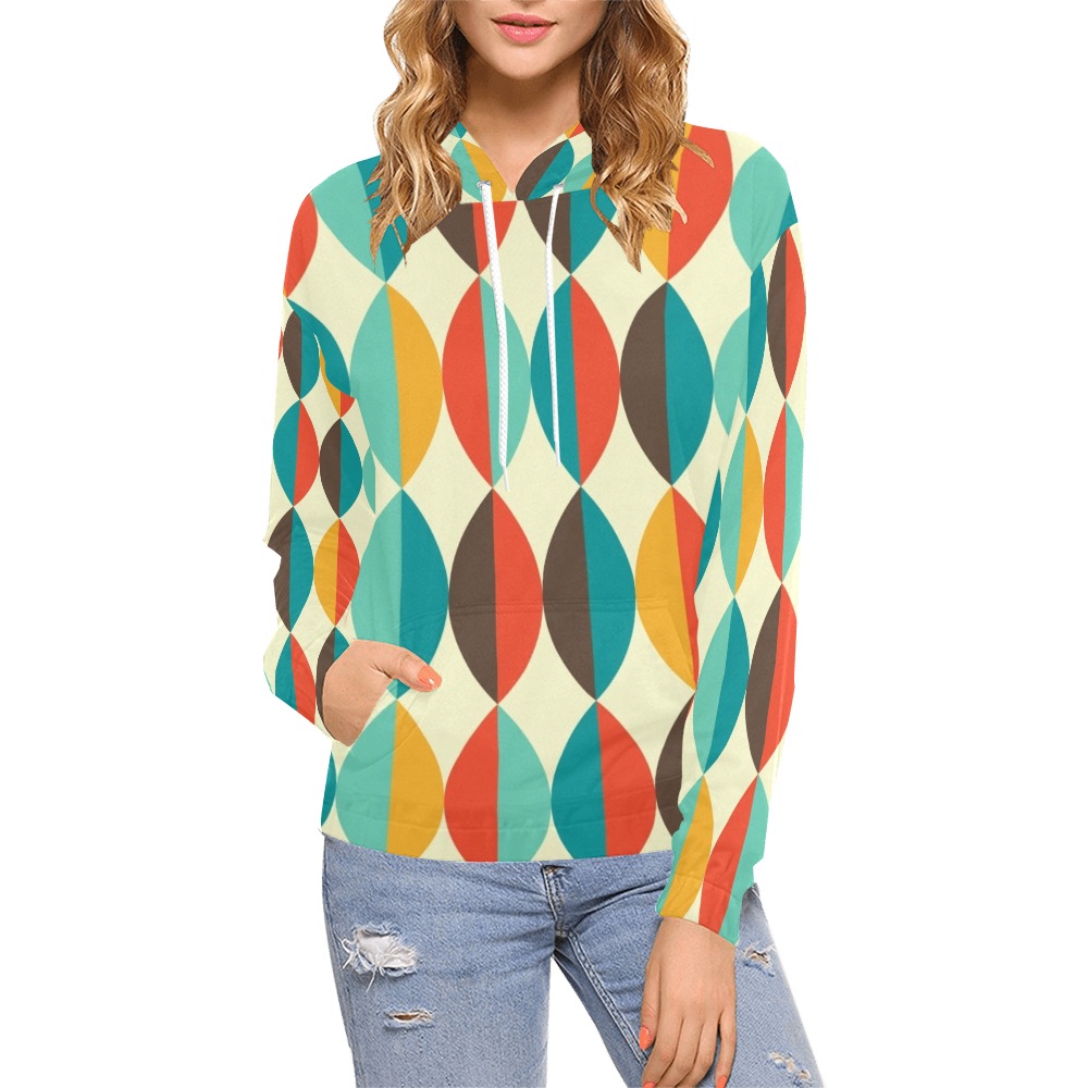 Retro Mod Mid Century - Bright, colorful All Over Print Hoodie for Women (USA Size) (Model H13)