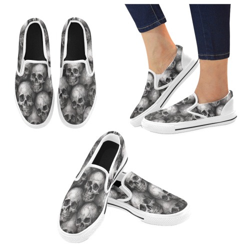 Women's Multi Skull Canvas Shoes Women's Unusual Slip-on Canvas Shoes (Model 019)