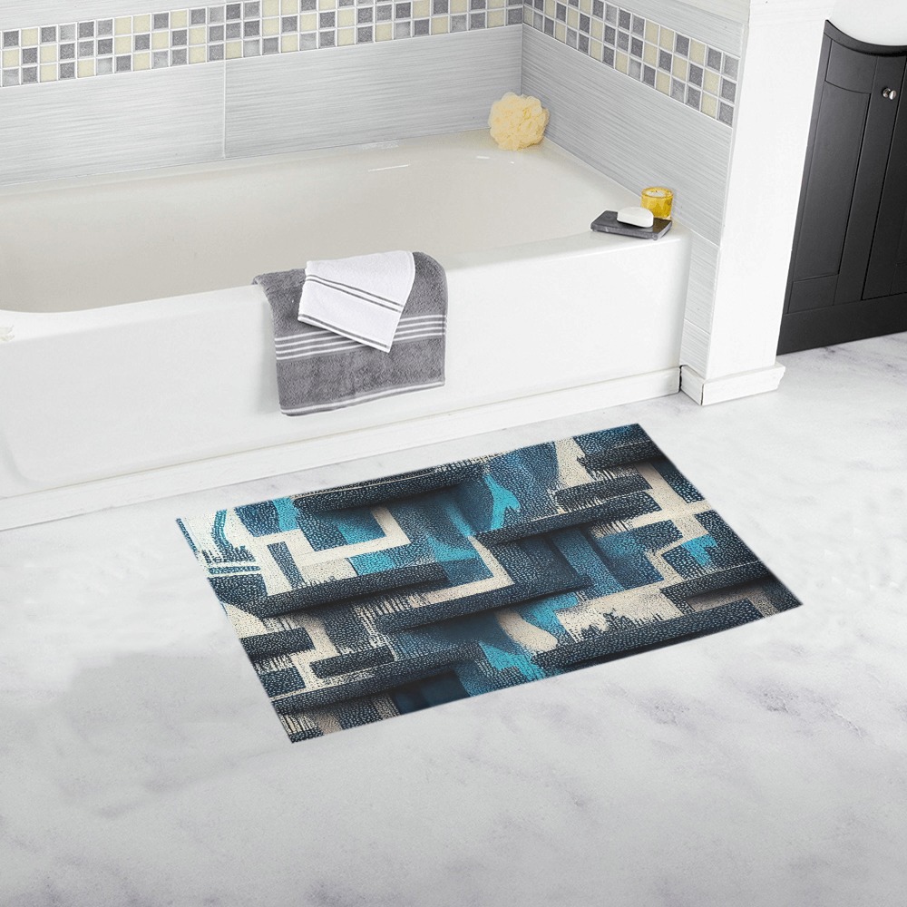 blue, white and black abstract pattern Bath Rug 16''x 28''