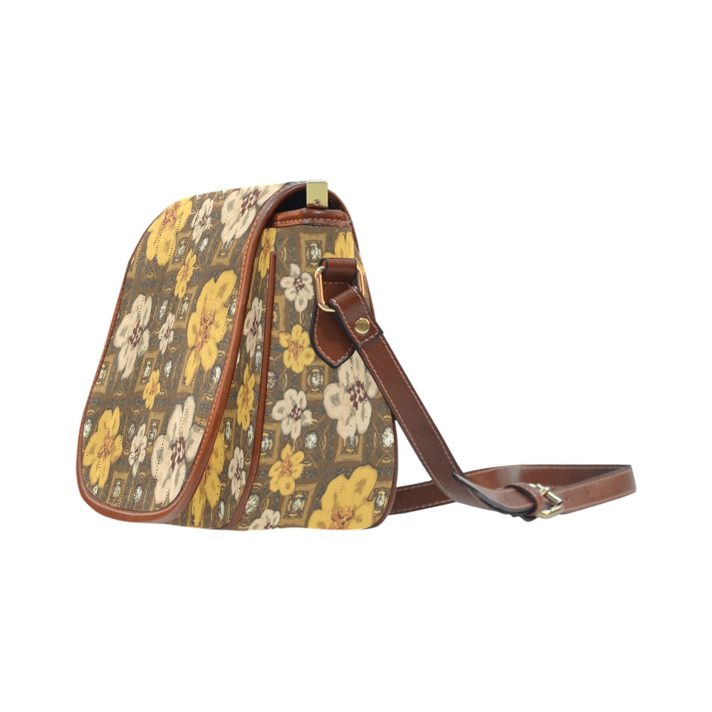 A taste of yellow-floral Saddle Bag/Small (Model 1649) Full Customization