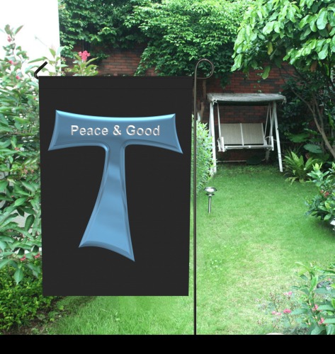 Franciscan Tau Cross Peace and Good  Blue Metallic Garden Flag 28''x40'' （Without Flagpole）