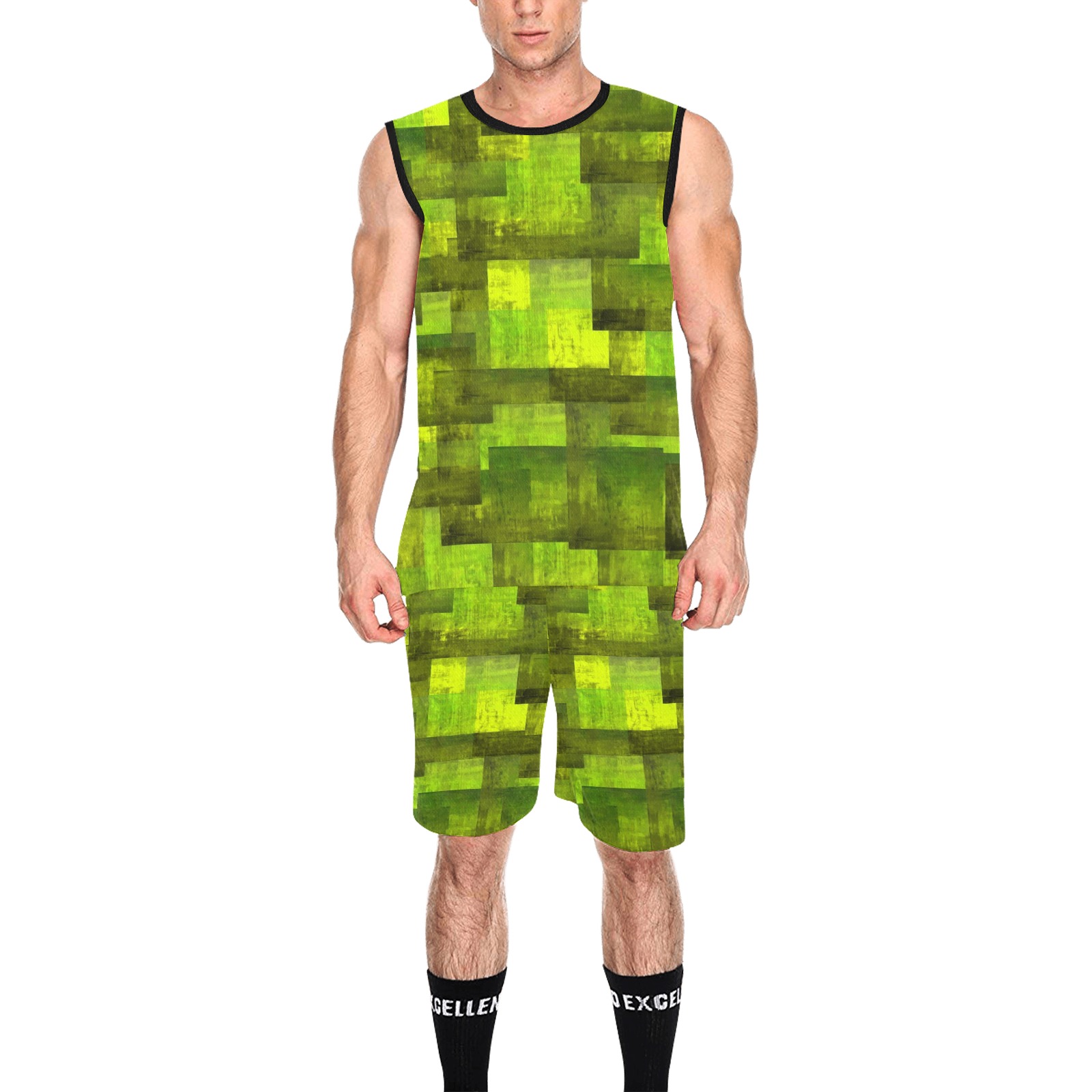 pixels2 green All Over Print Basketball Uniform