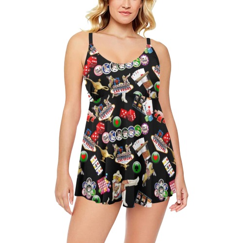 Las Vegas Gamblers Delight - Black Chest Pleat Swim Dress (Model S31)