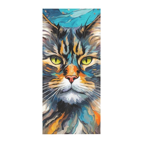Cute maine coon cat face art, bluish background. Beach Towel 32"x 71"
