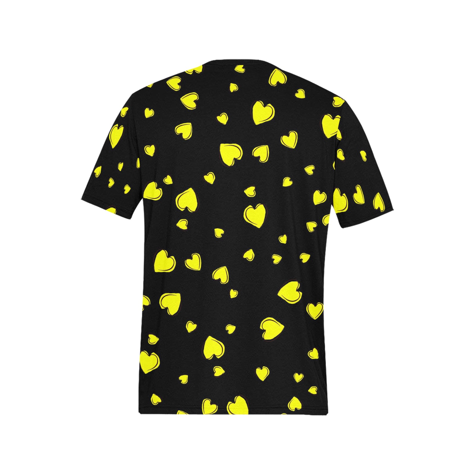 Yellow Hearts Floating on Black Men's All Over Print T-Shirt (Solid Color Neck) (Model T63)