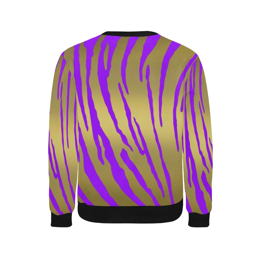 Gold Tiger Stripes Purple Men's Rib Cuff Crew Neck Sweatshirt (Model H34)