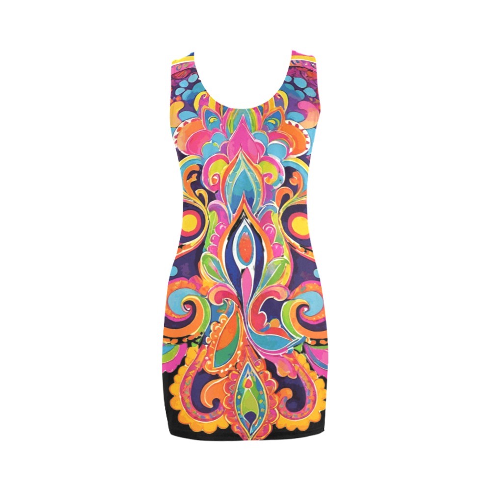 Abstract Retro Hippie Paisley Floral Medea Vest Dress (Model D06)