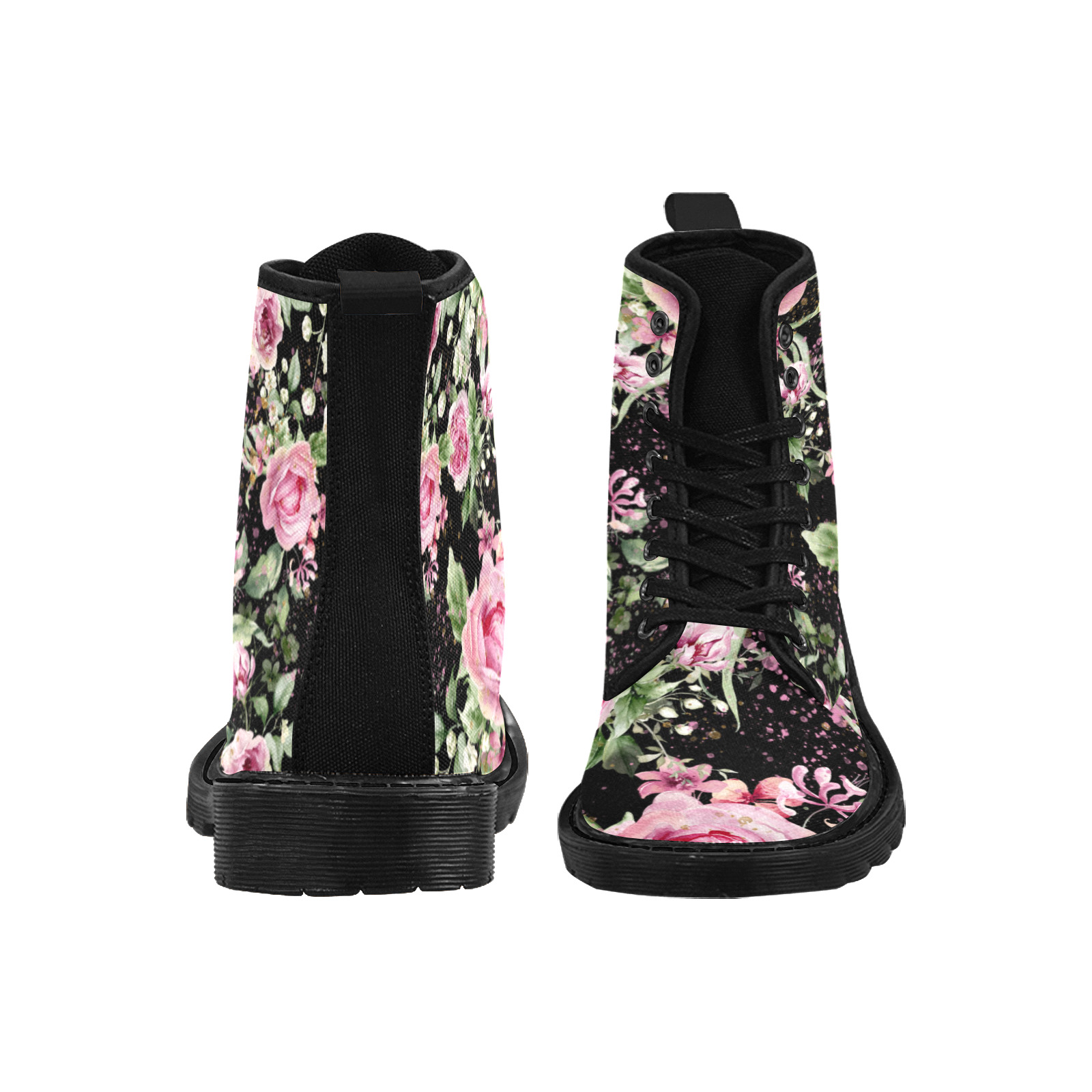 My stylish roses boots Martin Boots for Women (Black) (Model 1203H)