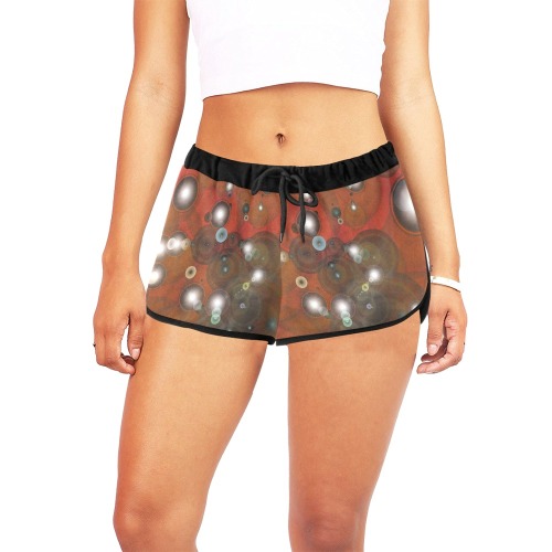 red bubble 2 blk Women's All Over Print Relaxed Shorts (Model L19)
