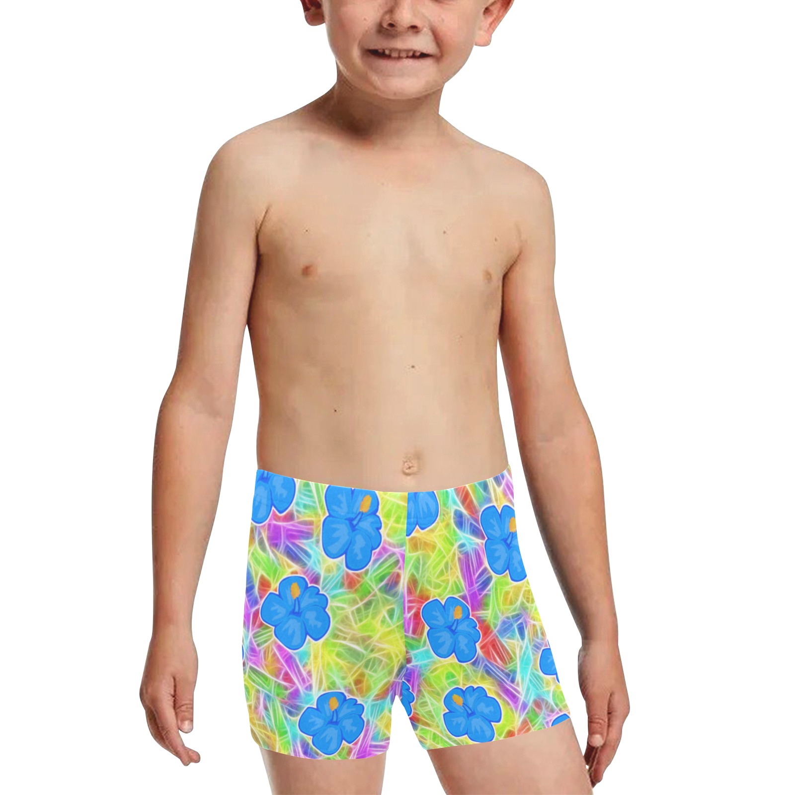 Blue Hawaiian Flowers Pattern Little Boys' Swimming Trunks (Model L57)