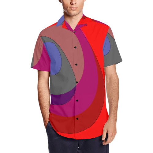 Red Abstract 714 Men's Short Sleeve Shirt with Lapel Collar (Model T54)