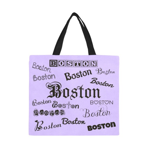 Black Boston Fonts on Lavender Background All Over Print Canvas Tote Bag/Large (Model 1699)