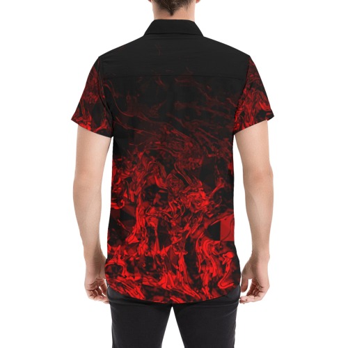 Red Nite - black and red geometric swirl gradient Men's All Over Print Short Sleeve Shirt (Model T53)