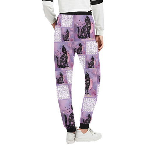 Purple Cosmic Cats Patchwork Pattern Unisex All Over Print Sweatpants (Model L11)