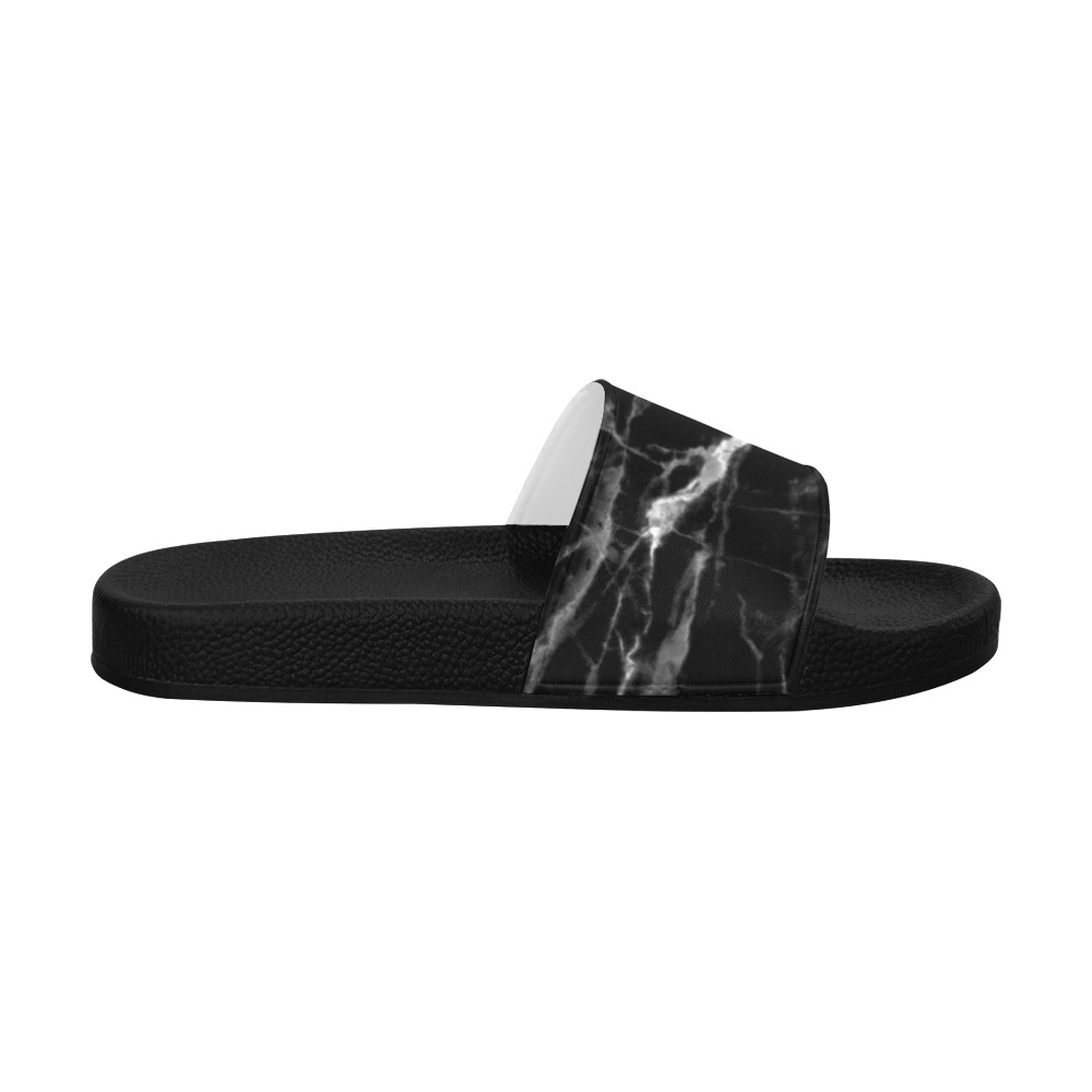 Black marble texture Women's Slide Sandals (Model 057)