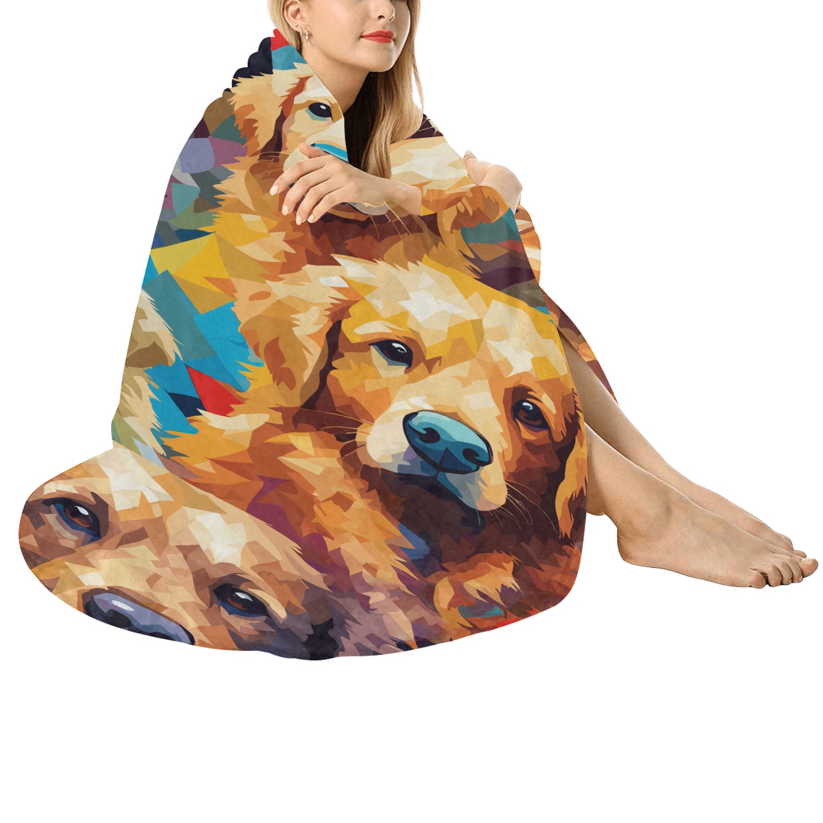 Texture of golden retriever dogs, digital art. Circular Ultra-Soft Micro Fleece Blanket 60"