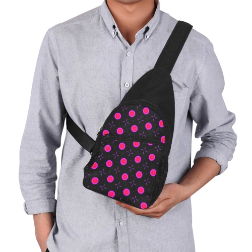 Pink Dots on Black Chest Bag-Front Printing (Model 1719)