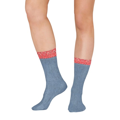 Bandana and Denim-Look All Over Print Socks for Women