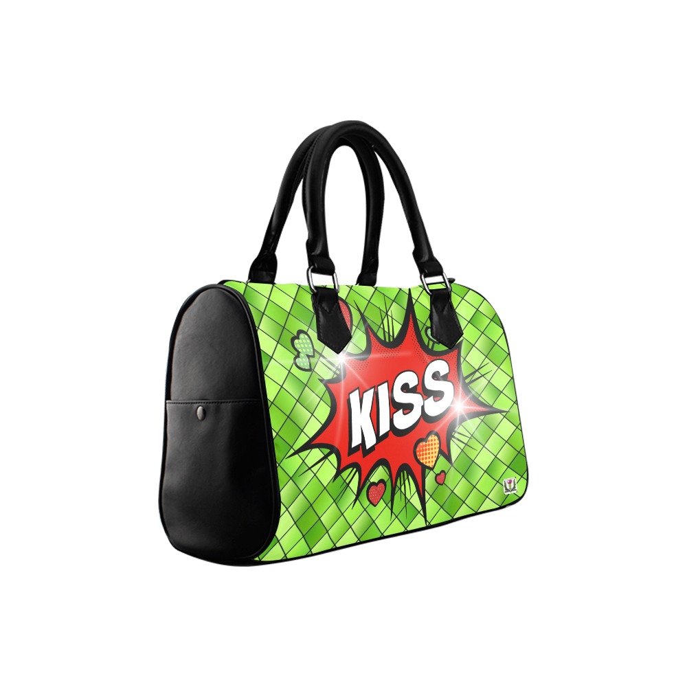FD's Pop Art Collection- Green Diamond with Kiss 53086 Boston Handbag (Model 1621)