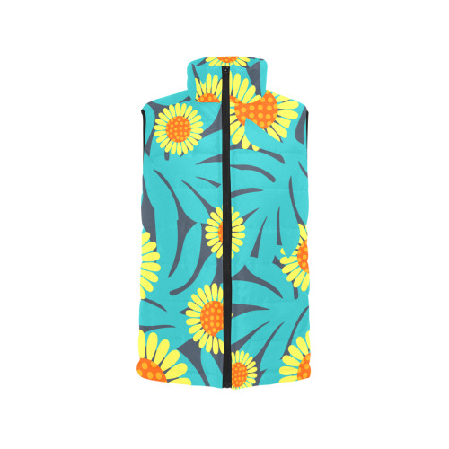 Yellow and Teal Paradise Jungle Flowers and Leaves Women's Padded Vest Jacket (Model H44)
