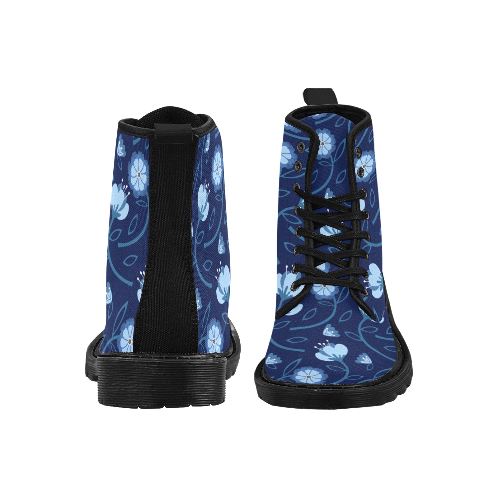 Flower Martin Boots for Women (Black) (Model 1203H)